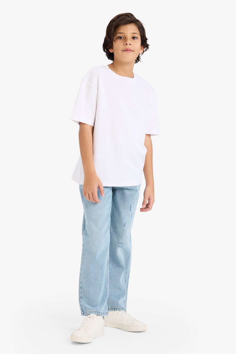 DeFacto Blue Boy Boy Loose Fit Ripped Detail Straight Leg Jeans Casual - Image 2